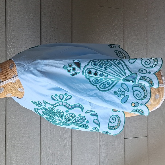 Farm Rio Richelieu Light Blue And Green Cropped Scalloped Hem Top Size XL Cotton - Picture 8 of 15